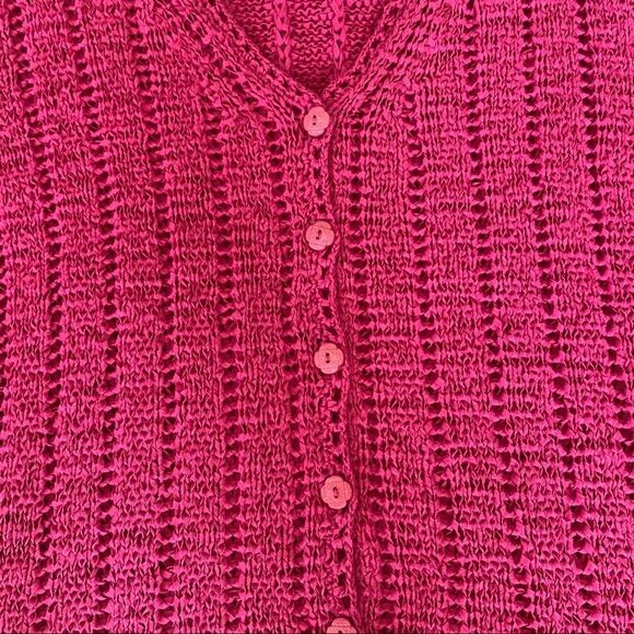 Sigrid Olsen Fuchsia V-neck Button Front Short Sleeve Sweater Top Size Small - Picture 8 of 11